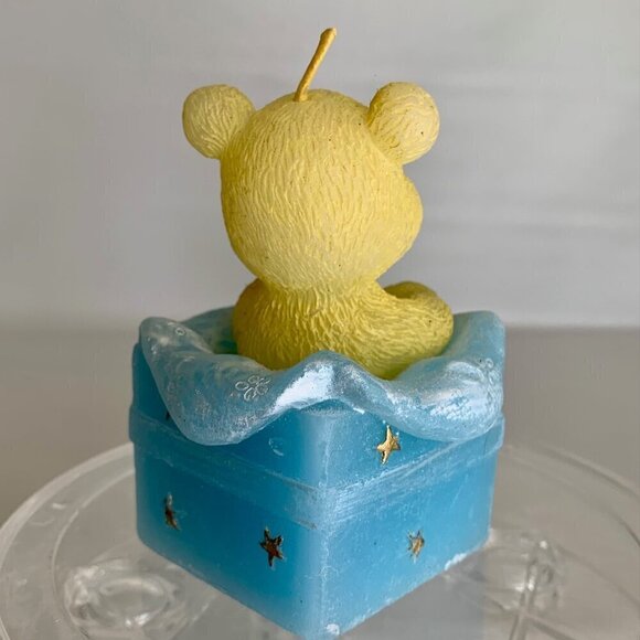 Teddy Bear Candle Happy Bear Blue Yellow Wax Baby Boy Unique Shower Gift Vintage - Picture 6 of 14